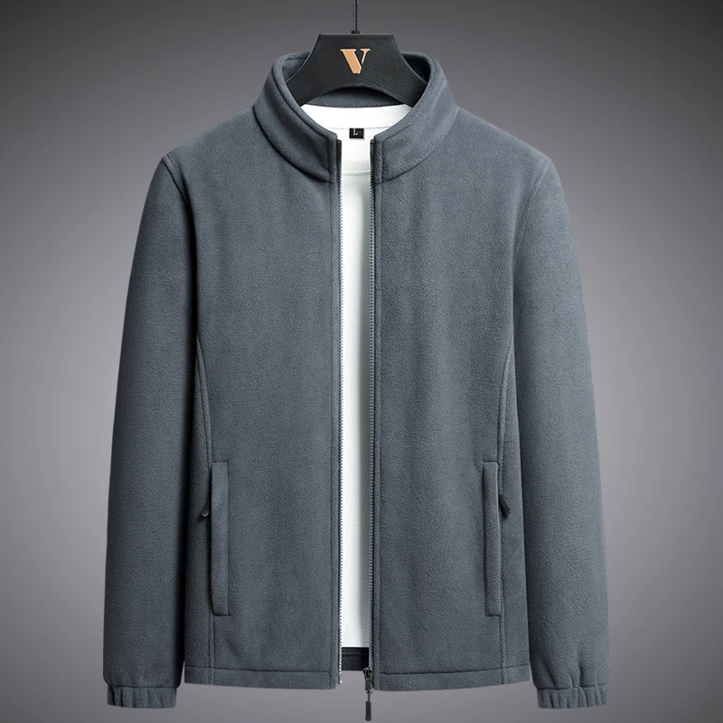 

Autumn and winter men's plus size casual fashion simple and plush thick warm fleece fleece fleece fleece jacket solid color jack