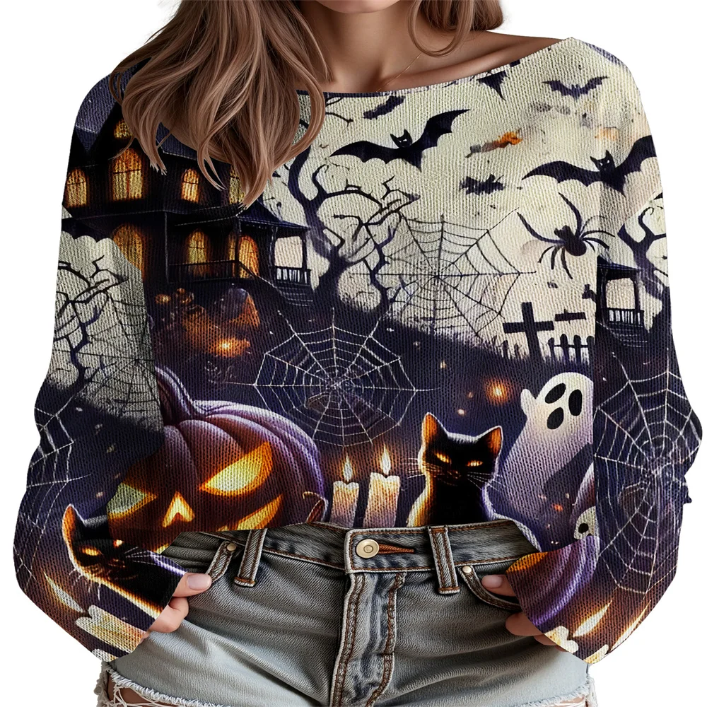 

Halloween 2025 Merch Sweater Women's Knitted Jumpers Classic-Fit Long Sleeve Streetwear Pullover 11
