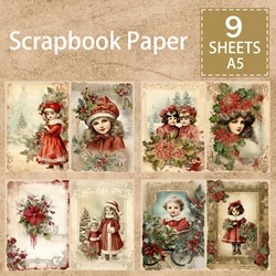 9 Sheets A5 Size Victoria Christmas Girl Red Santa Hat Background Vintage Grunge Journal Planning Scrapbooking