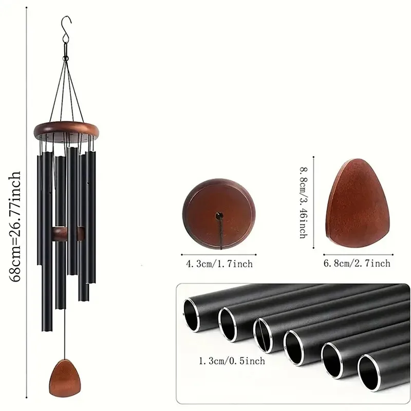 1PCS 26 inch 6-tube Metal Wind Chime Hanging Decoration for Home balcony Small Gift