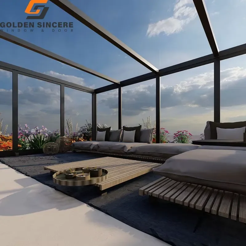 Hot Sales Custom Glass Aluminum Sunroom for Villa House with Slant Roof Molding Waterproof Feature Pergola Living Room