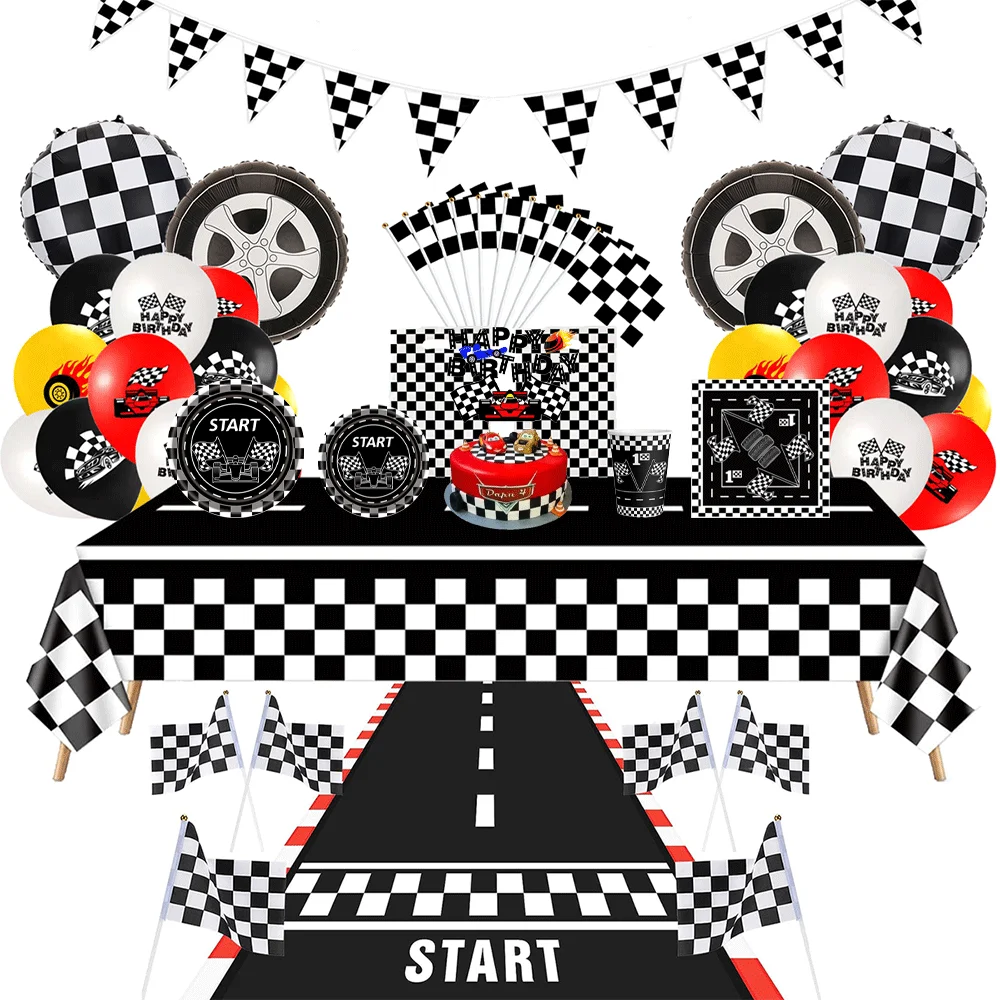 

Racing Car Birthday Party Black White Checkered Tableware Pennant Banner for Boys Kids Formula 1 Race Party Decor Favors Gifts