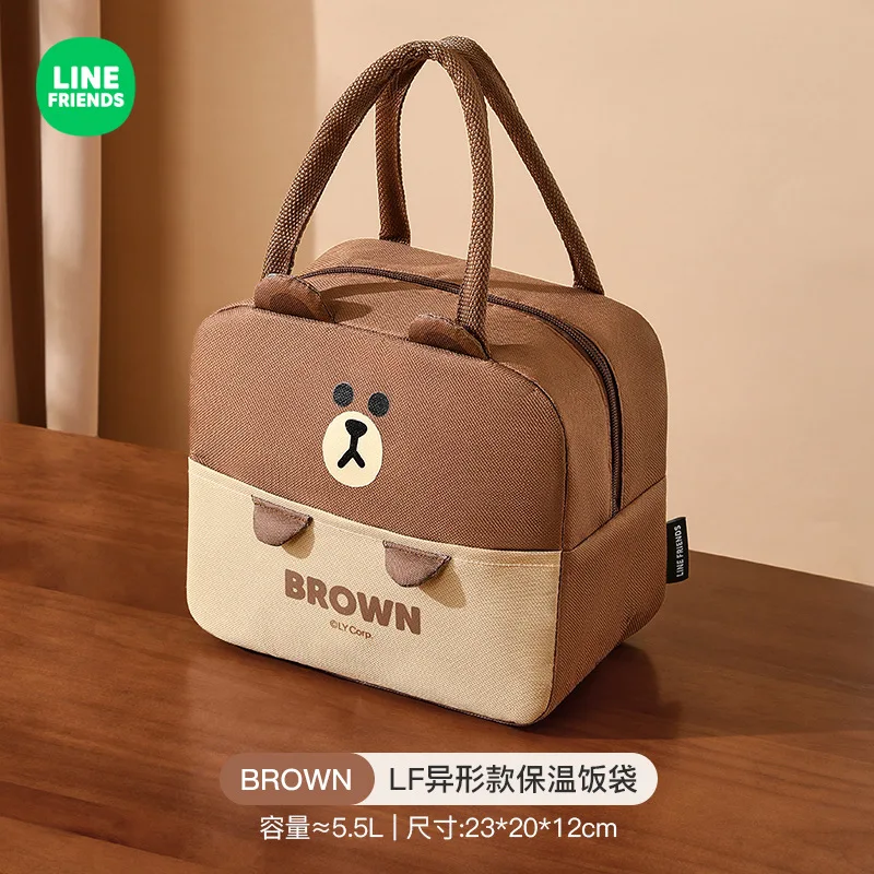 LINE FRIENDS Cony Lunch Box Bag New Insulated Bento Handbag Brown Waterproof Student Bento Bag Anime Kawaii Work Lunch Bag Gift