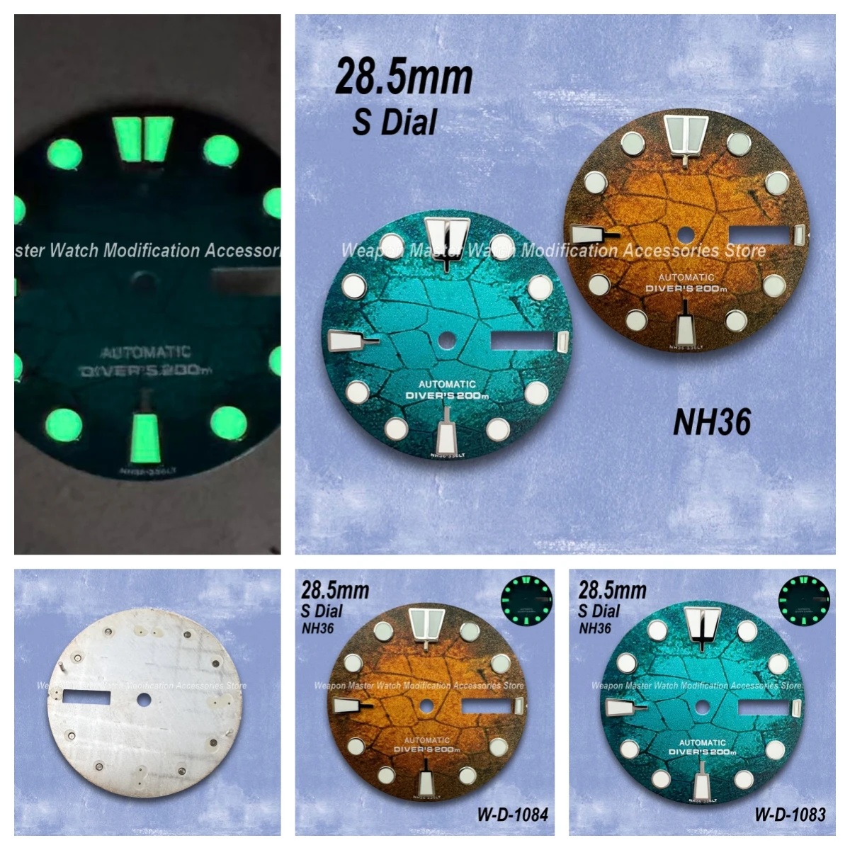 28.5 مللي متر S شعار الغوص الهاتفي صالح NH35/NH36/4R/7S حركة الأخضر مضيئة الشق المزدوج التقويم ساعة عالية الجودة تعديل Acce