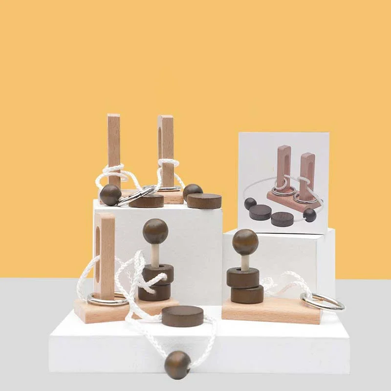 Houten losbinden touw kleine hersenkraker games ontgrendelen IQ puzzel partij gunst cadeaus voor kinderen volwassenen geschikt voor alle leeftijden