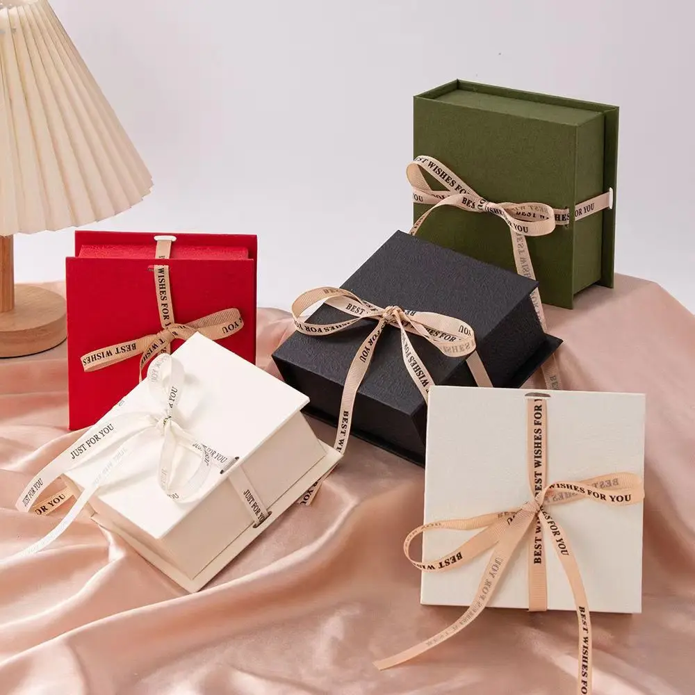 

Jewelry Gift Packaging Box Bowknot Ribbon Flip Book Shaped Storage Box Ring Earring Brooch Necklace Bracelet Packaging Boxes