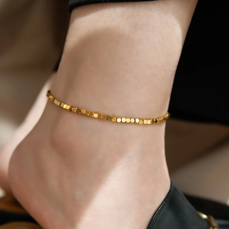 24K Gold Crushed Silver Bead Anklet For Women, Niche High-End Minimalist Cold Style Light Luxury New Design