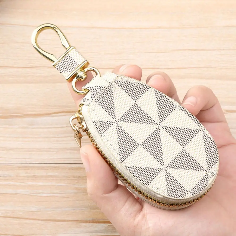 Solid Color Zipper Closure PU Car Key Storage Bag Key Ring Durable Compact Coin Purse Bag Charm Ornament Key Holder Household