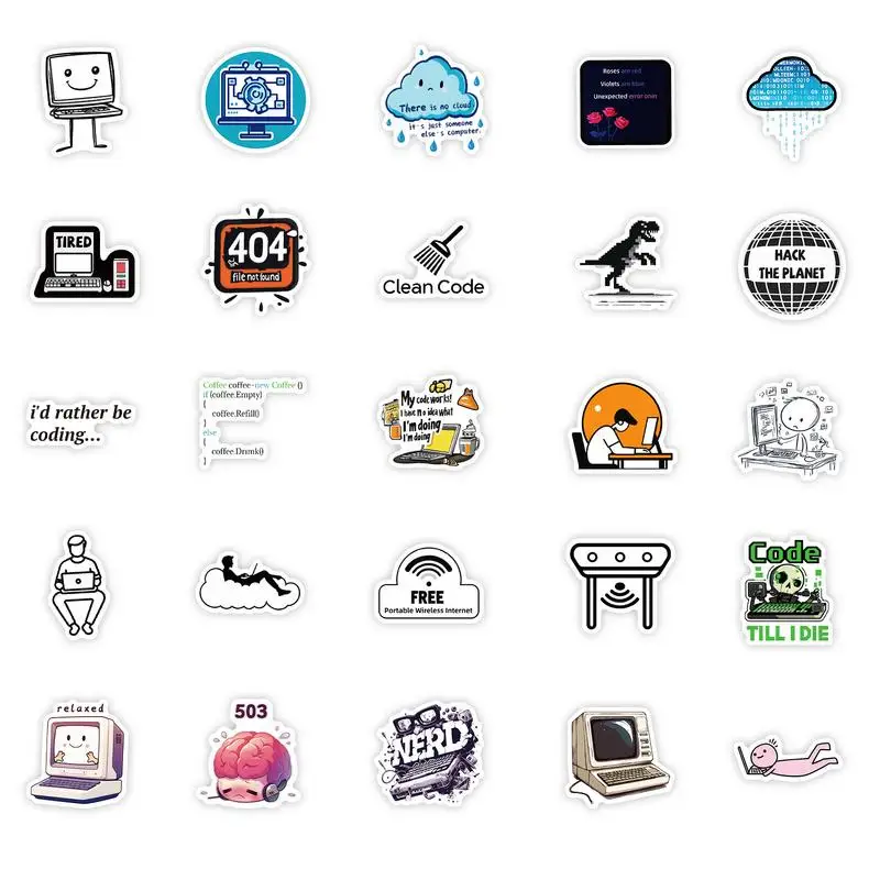 ข้อมูลสติกเกอร์กันน้ํา 50X แล็ปท็อปสติกเกอร์ตกแต่ง Graffiti Decal น่ารักแฟชั่น PC Decals สําหรับนักเรียนและโปรแกรมเมอร์