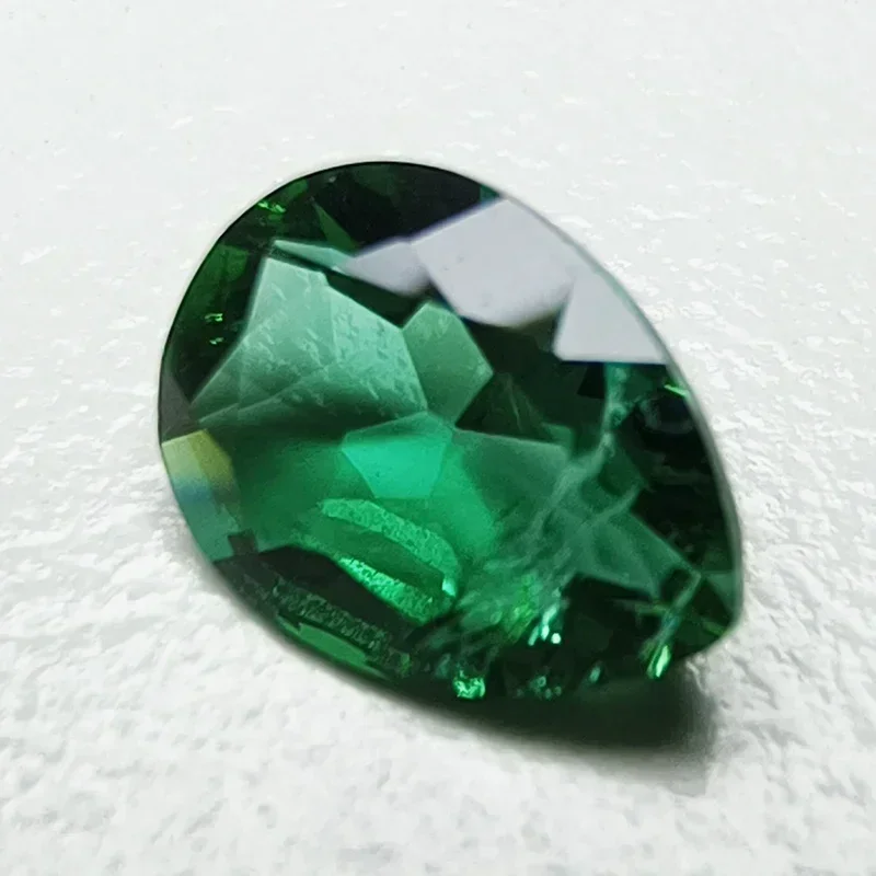 Lab Grown Zambian Emerald Hydrothermal Hand Cutting Pear Shape Cut with Cracks Inclusions Inside Selectable AGL Certificate