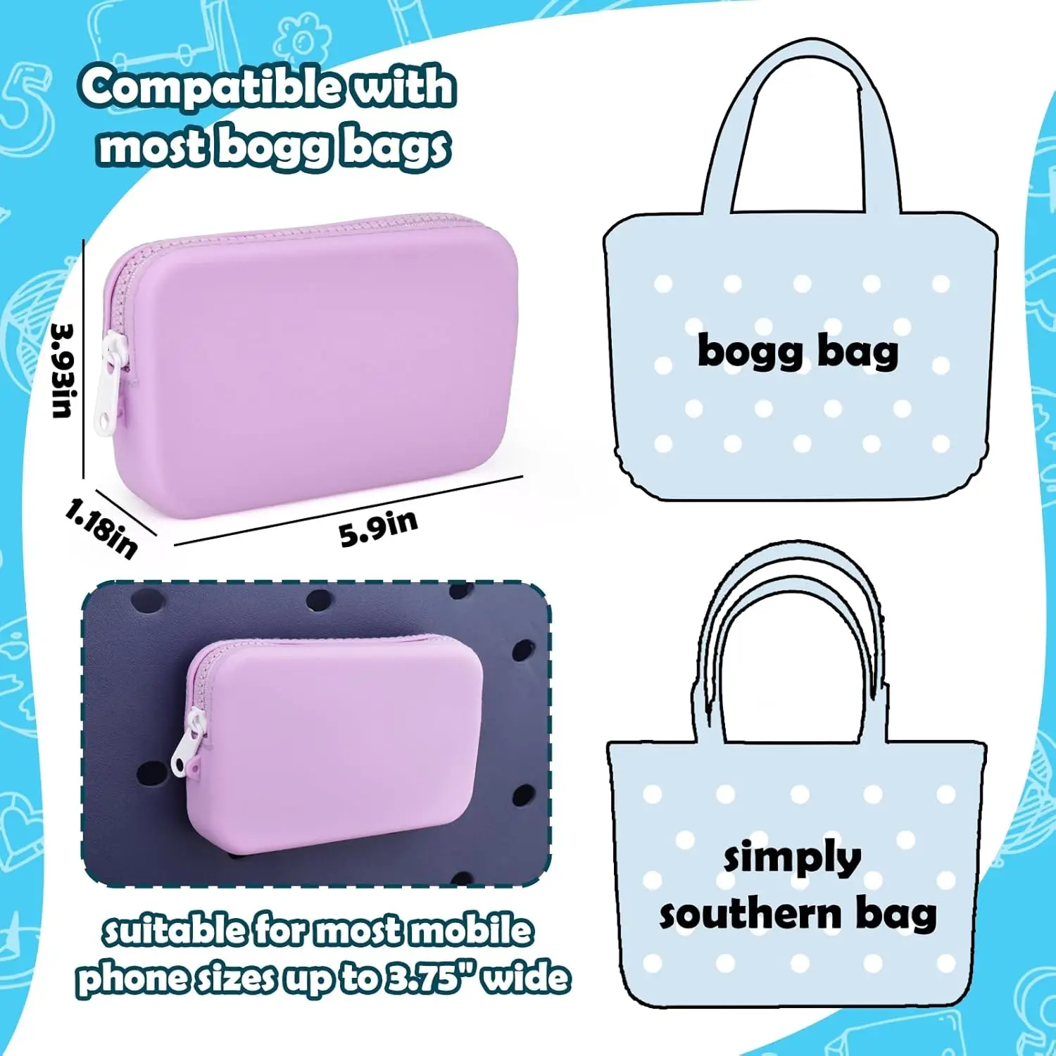 Silicone Phone Holder for Bogg Bag, Soft Silicone Insert Wallet Charm for Bogg Bags Accessories, Attachment for Bogg Beach Bags