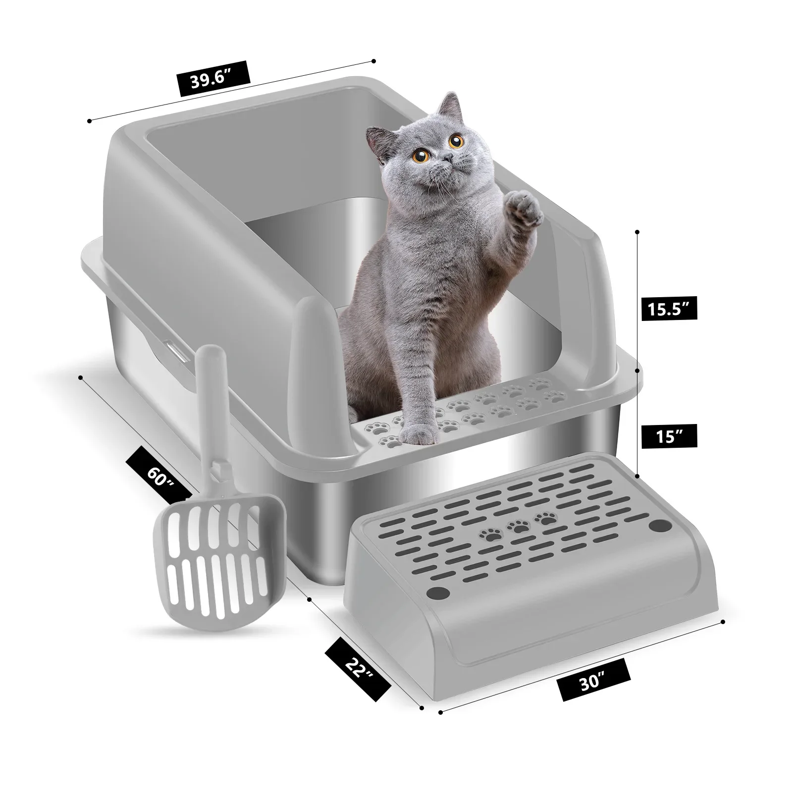 Wholesale Stainless Steel Cat Litter Box Cat Litter Tray Semi-Closed With High Side Cat Litter Tray Sandbox