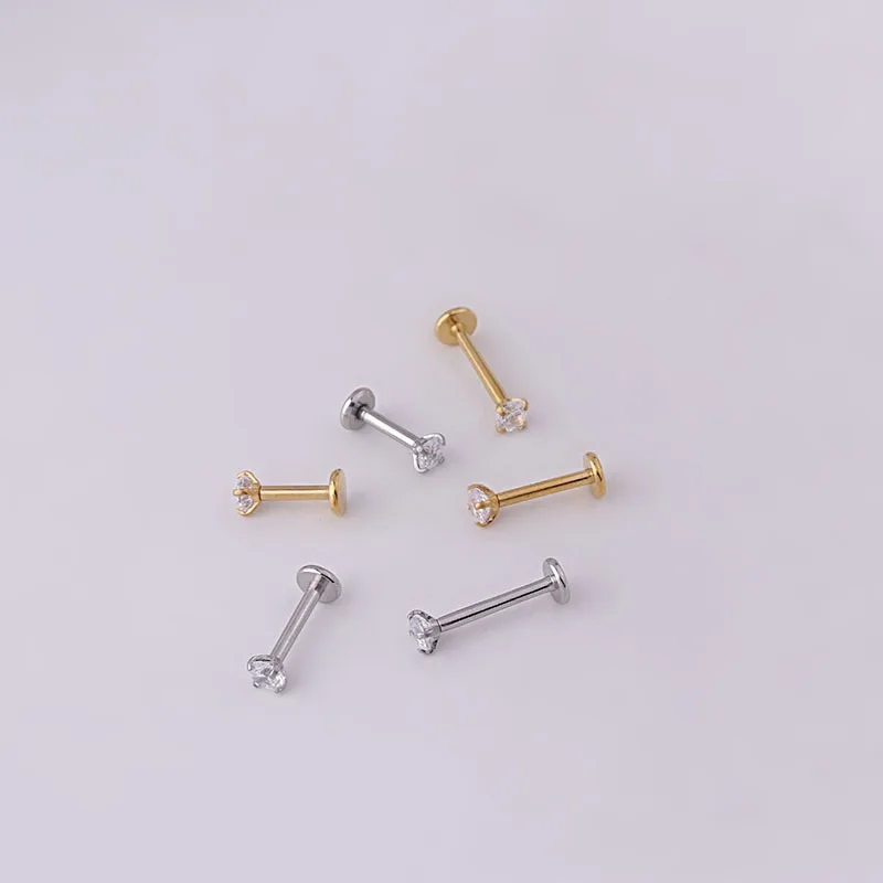 2pcs Stainless Steel Piercing Tragus Stud Earrings, Crystal Labret Small Ear Stud Helix Cartilage Earring for Women Body Jewelry