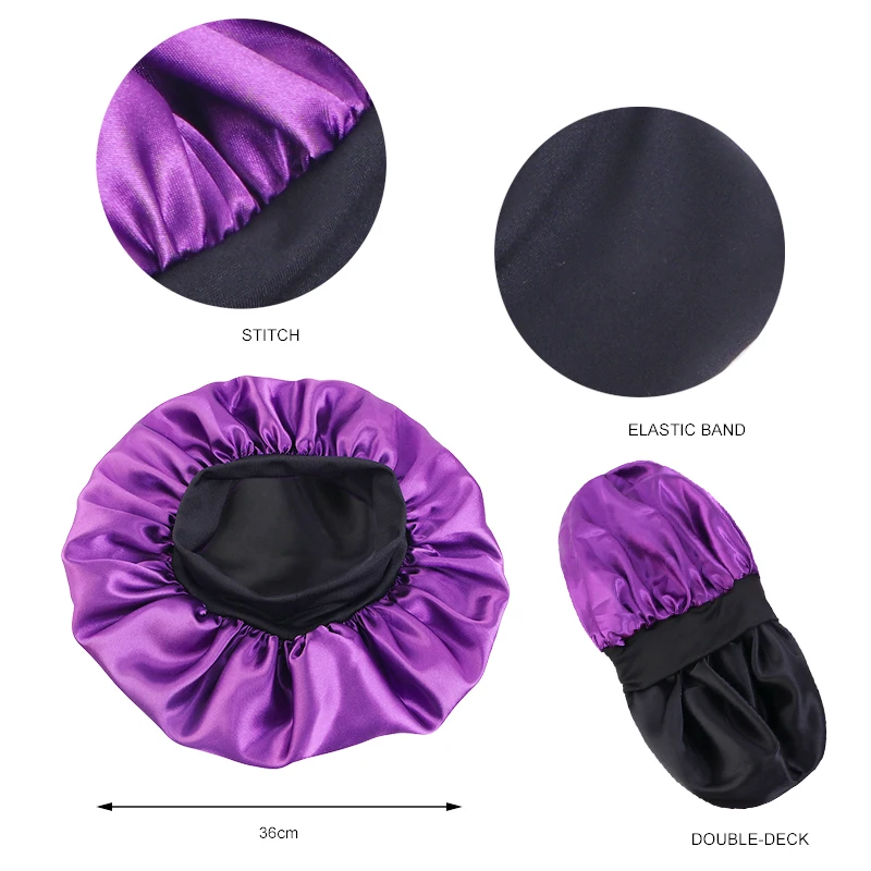 New Satin Bonnet Soft Elastic Band Reversible Sleeping Cap Double Layer Silky Night Sleep Cap For Women Casual Bath Shower Cap