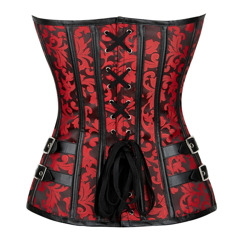 Red Steampunk Corset Top Bustier Waist Cincher Sheath Women Sleeveless Over Bust Bodice Retro Corselet Blouse Gothic Clothes