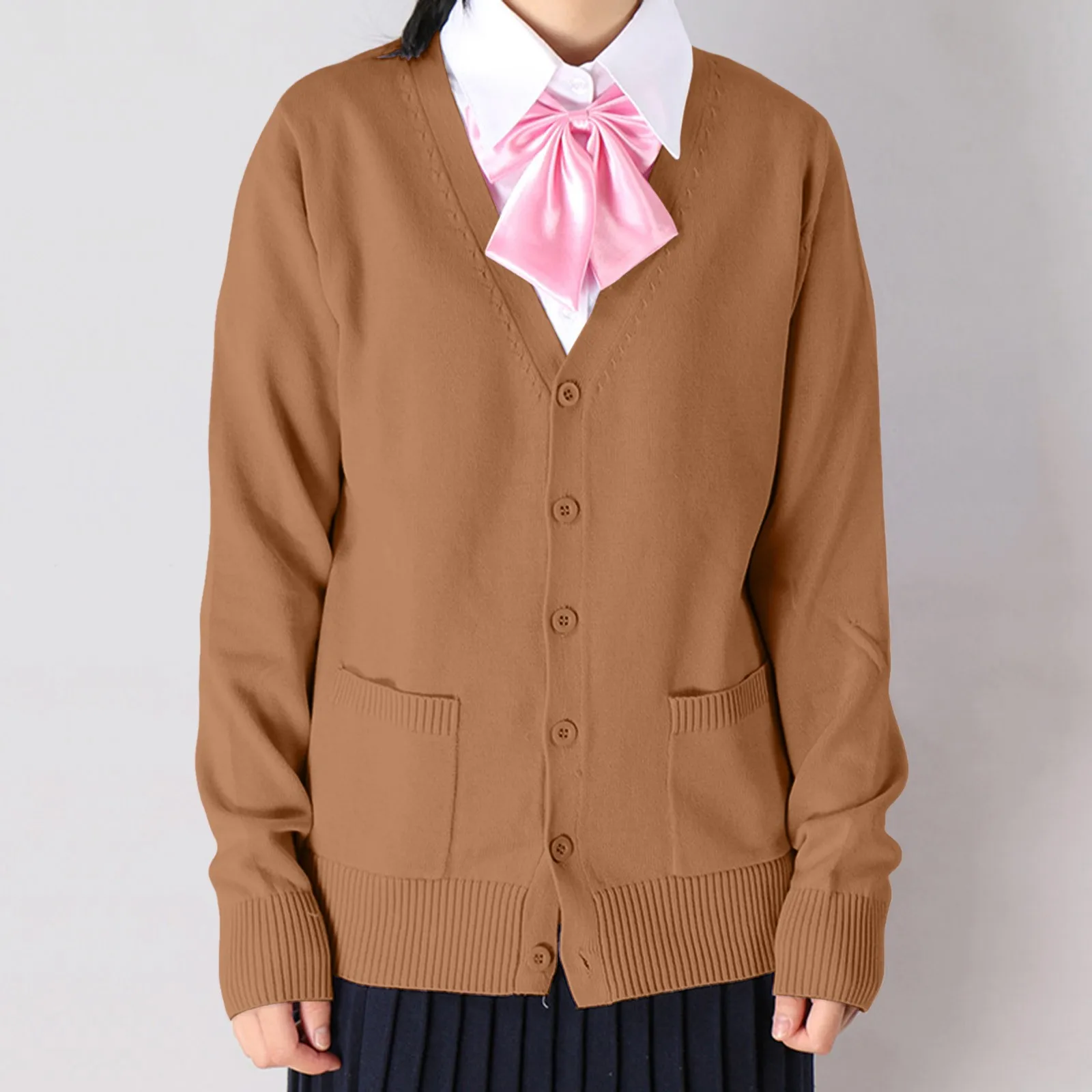 女の子のためのニットコットンカーディガン,日本の制服,マルチカラー,Vネック,学生服,春と秋のコレクション100%