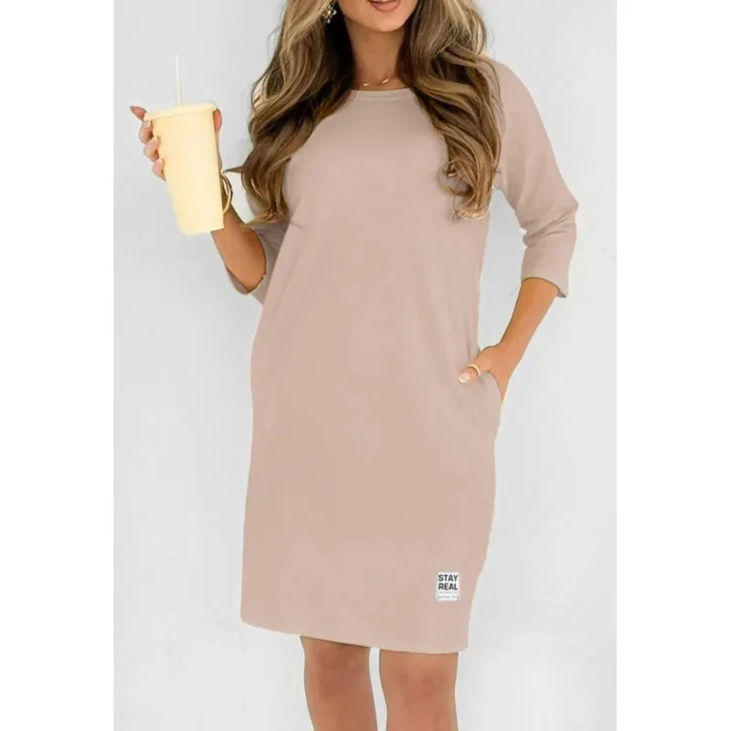 2025 ฤดูร้อนสีทึบเสื้อยืดชุดรอบคอPullover Quarter Sleeveตรงหลวมชุดลําลองชุดสําหรับสตรี