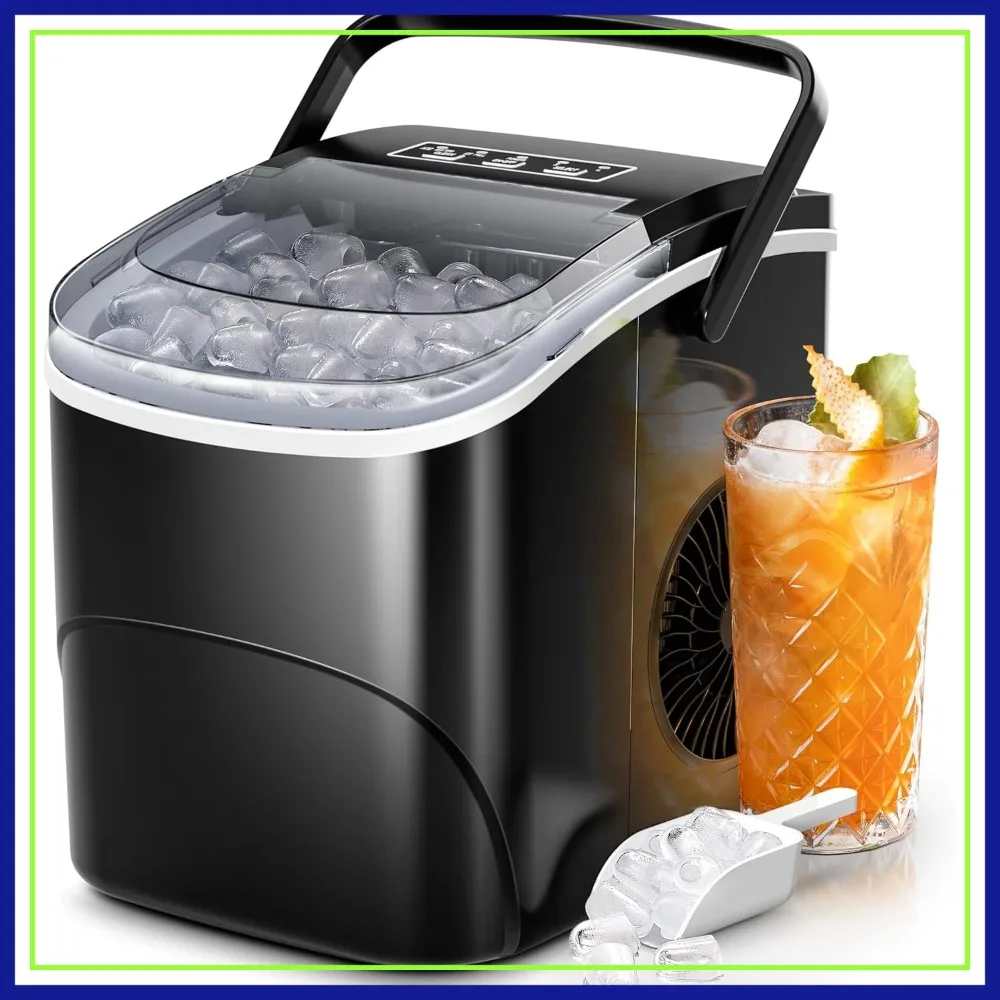

Portable Ice Maker Countertop, 26Lbs/24H, 9 Cubes in 6 Mins, Self-Cleaning, 2 Sizes Bullet Ice for Home Kitchen