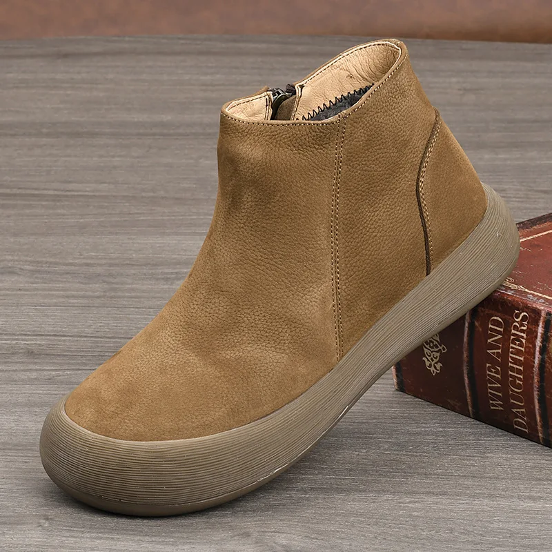 

Top Quality The First Layer of Cowhide Cotton Shoes Retro Platform Leather Shoes New One-pedal First-layer Cowhide Mens Loafers
