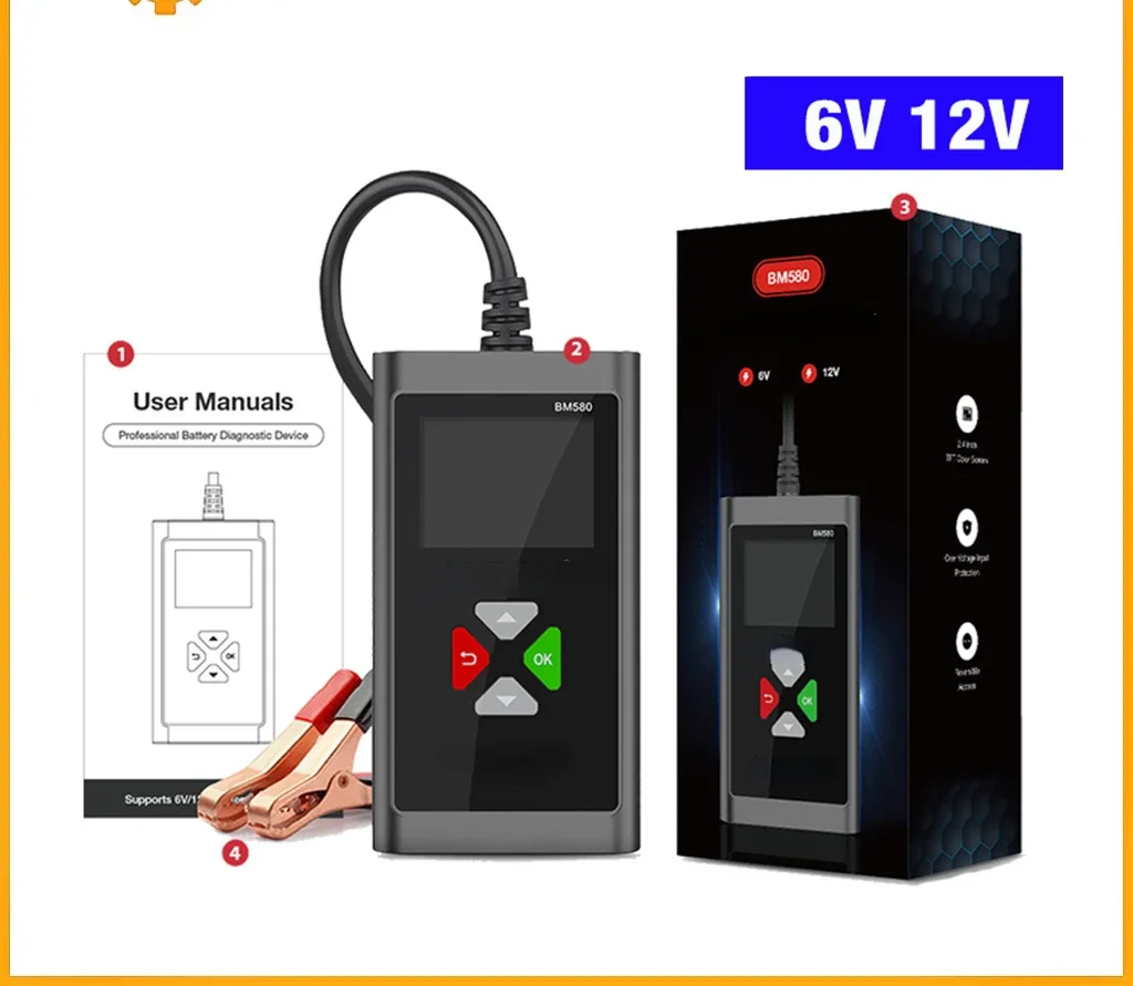 BM580 Car Battery Tester 6V 12V Automotive Test Tools Car Health Exam Reversible Access Clip Voltmeter PK BM550 BM560