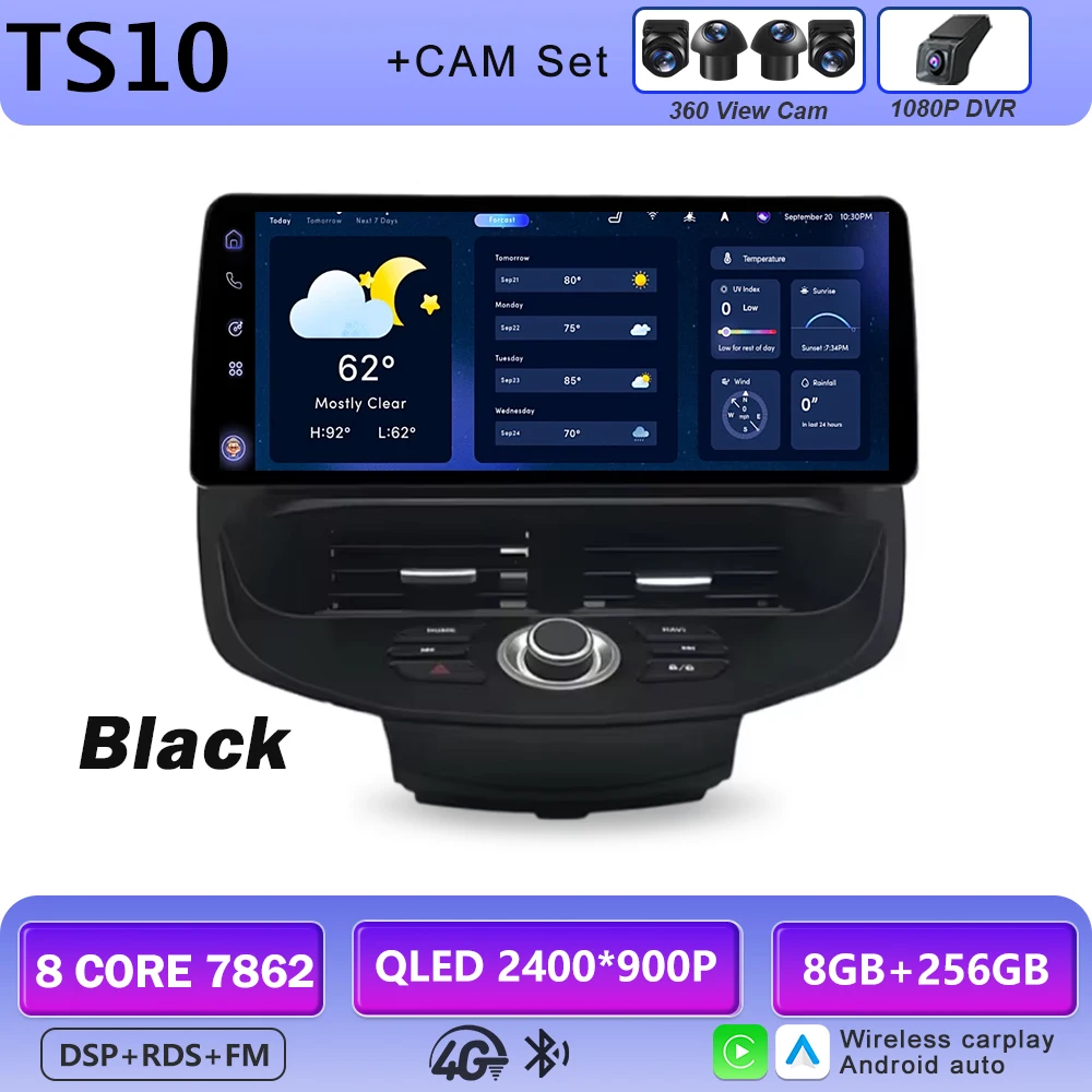 12,3 inch autoradio GPS draadloze Carplay QLED scherm voor Ford Fiesta MK6 MK7 2009-2016 LHD RHD Android multimediaspeler