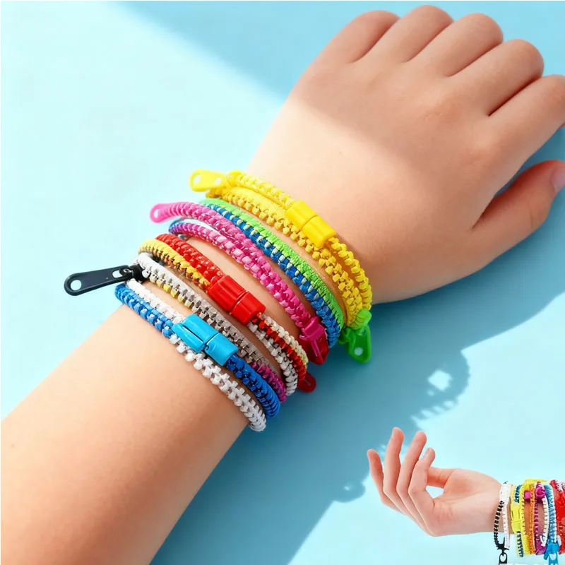 

100Pcs Children Friendship Zipper Bracelets Perfect Party Fun Sensory Bracelets Toy forKids Goodie Bags Birthday Party Bracelets