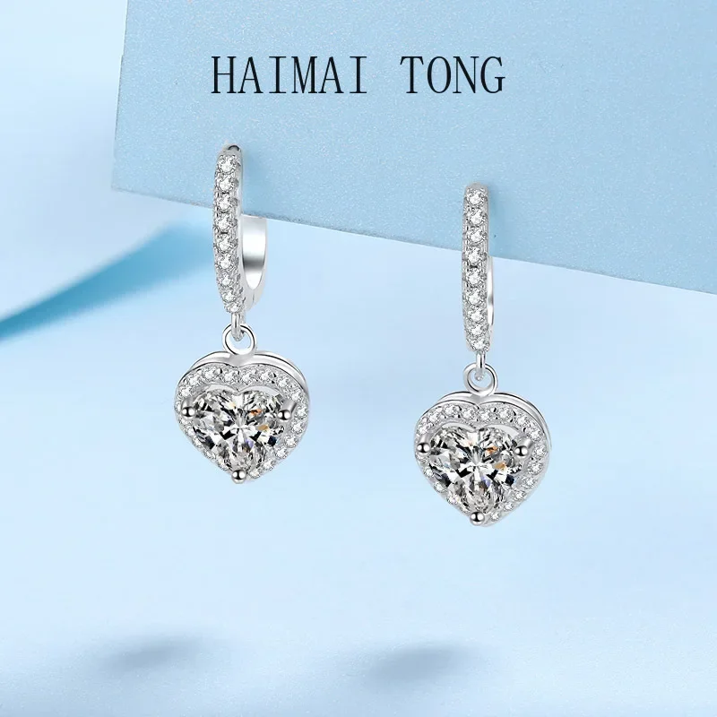 Luxury Jewelry Solid PT950 Platinum Girls Sparkly White Gold 2ct Heart Cut Moissanite Drop Earring for Women GRA Certified Vvs1