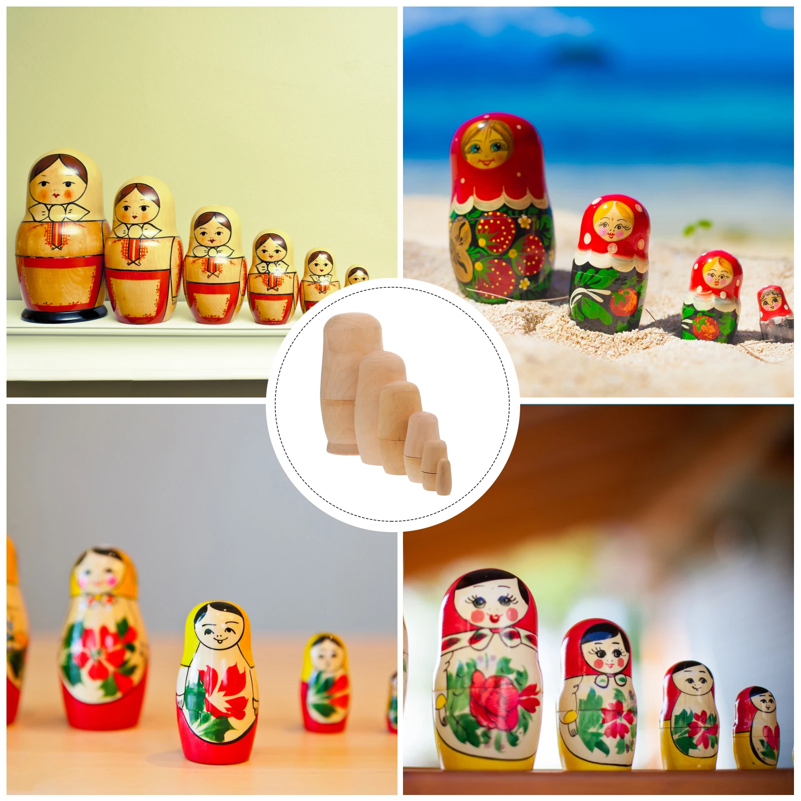 

Wooden Matryoshka DIY Unpainted Set Eco-Friendly Biodegradable Blank for Hand Painting Gift Decoration Nesting