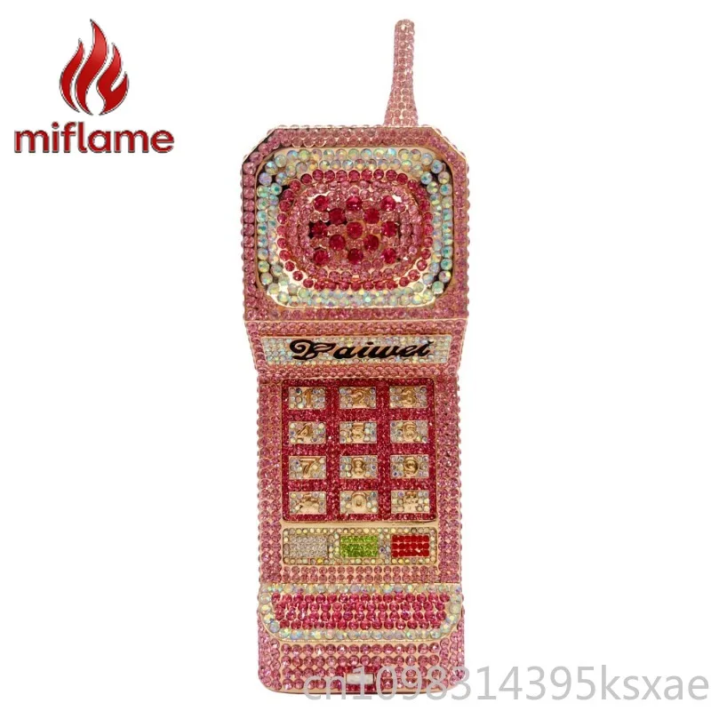 

Vintage Rotary Phone Crystal Clutch Bag for Women Evening Party Wedding Shoulder Bag Novelty Funny Gift Idea Rhinestone Diamond