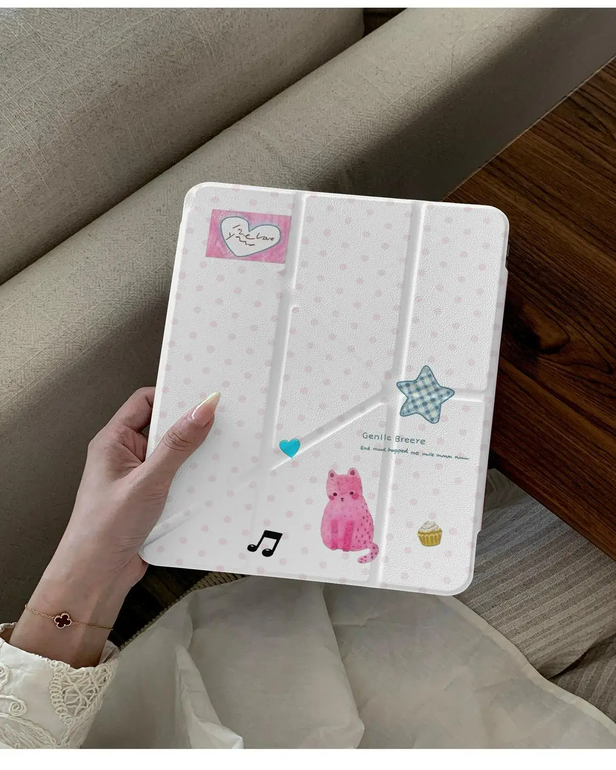 Korean Cute Polka Dot Kitten Tablet Case For iPad Pro 11 12.9in 13 M4 M5 Case 9.7 10.2 5/6th 7/8/9 11th Mini Air 3 4 5 6 7 Cover