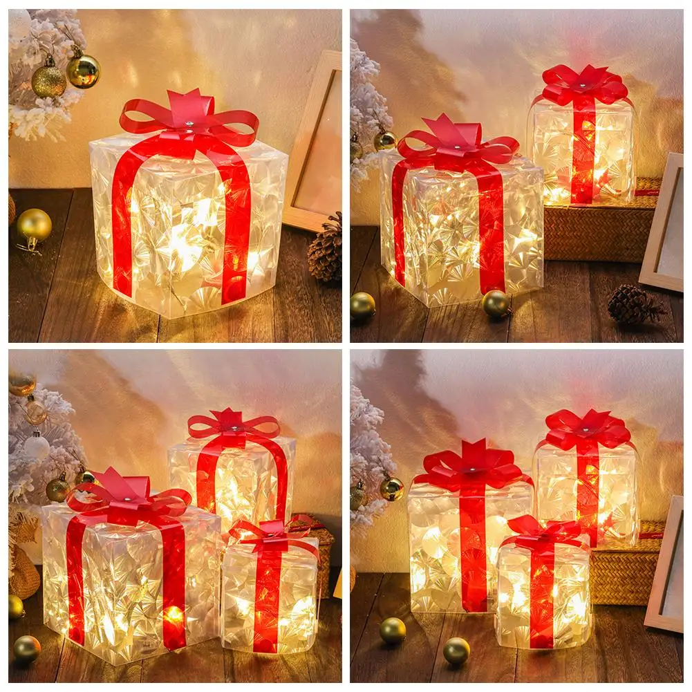 2025 New-Christmas Glowing Gifts Box Decoration Ornament Home Outdoor Box Light Garden Bow Xmas With Decor Lightin V3J7