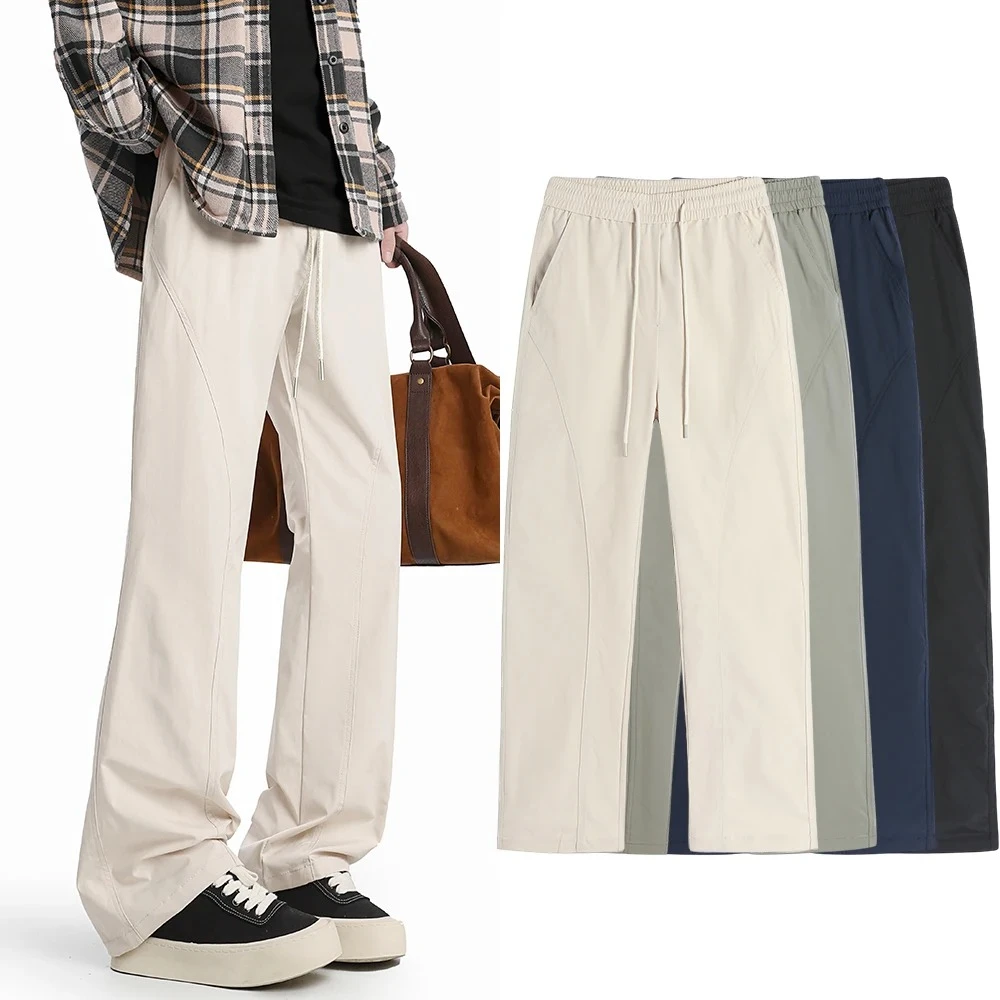 

Summer Men's Ice Silk Micro Straight Trousers Cleanfit High Street Work Trousers Man Breathable Quick Drying Thin Casual Pants