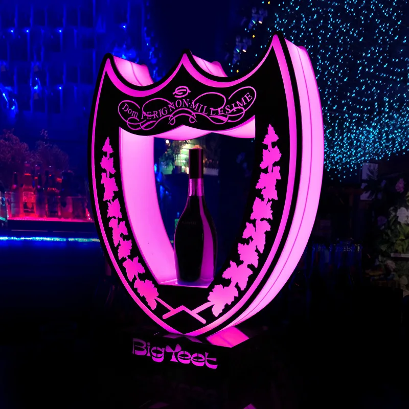 

Rechargeable Glowing Shield Glorifier Display VIP Service Dom Perignon Champagne Bottle Presenter for Night Club Bar Party Loung