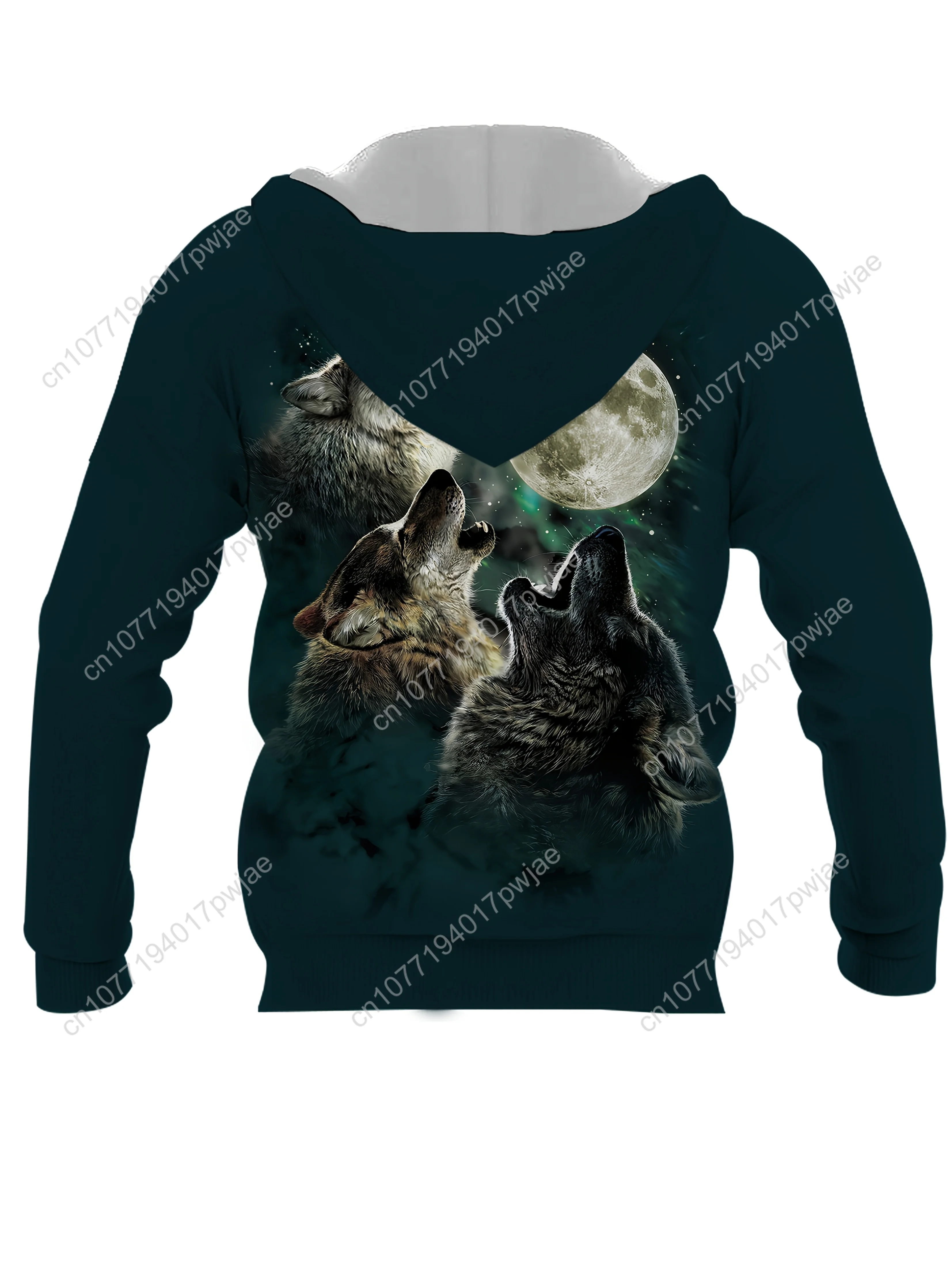 Chaqueta informal con capucha para hombre con estampado 3D de lobo de cuerpo completo, tejido de poliéster, cremallera frontal de manga larga, lavable a máquina, Fi Regular