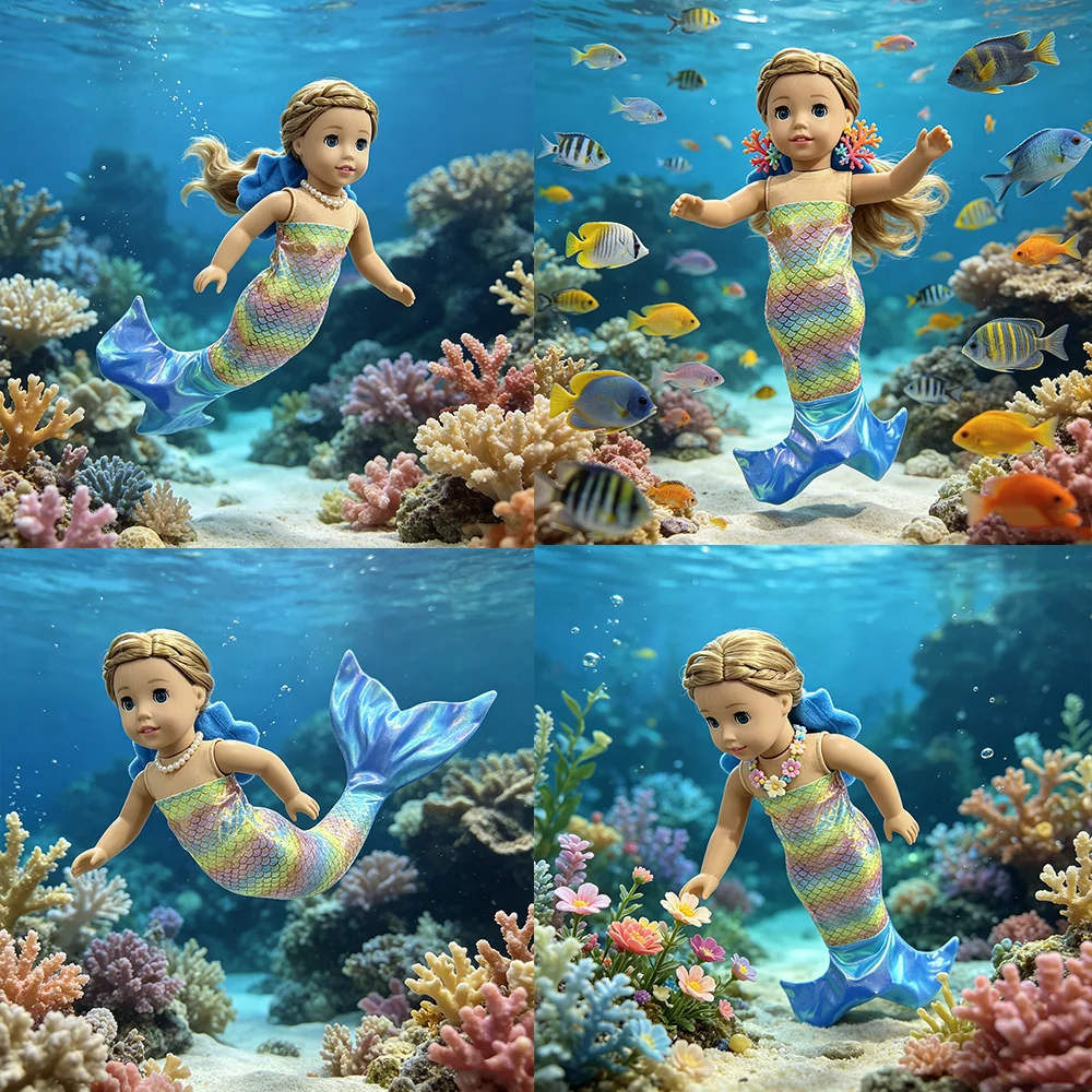 18 inch mermaid doll five piece set mermaid costume U-shaped pillow eye mask slippers bathrobe doll accessories