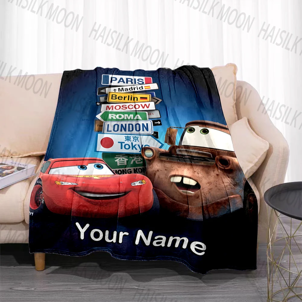 (Memo U Name) 1PC Customized Name Disney Cars Printed Blanket All Seasons Multi-purpose Blanket Suitable for Sofa, Travel, Car