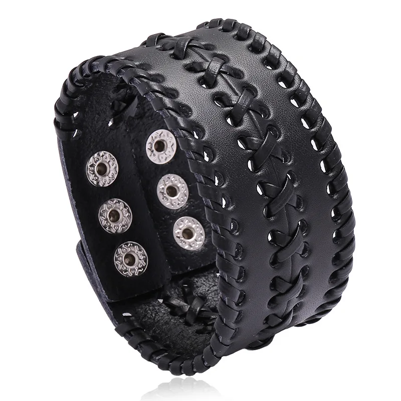 2025 Vintage الرجال غير النظامية أساور جلدية حقيقية واسعة براون الكفة أساور مطوية أساور فاسق معصمه النساء الرجال المجوهرات