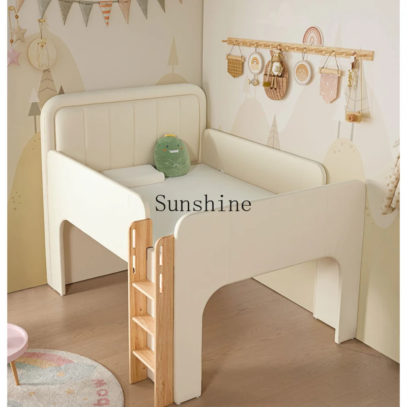 Cama sencilla y moderna de media altura para niños, dormitorio principal individual para niño, puede almacenar y jugar con escalera de madera maciza