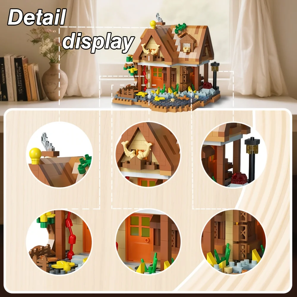 مجموعة منزل غابة الجسيمات 872 - مكعبات بناء لتخفيف التوتر، حزمة هدايا أنيقة، هدية تزيين معمارية صغيرة