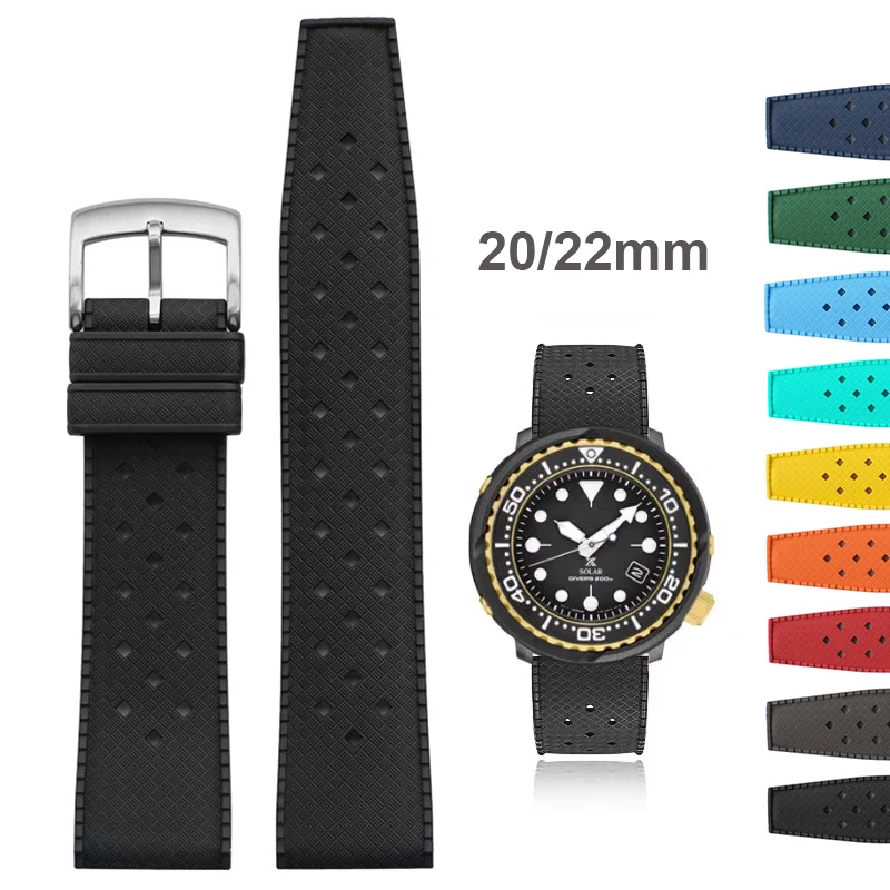 Universal FKM Strap 20mm 22mm for Swatch X Blancpain Diving Waterproof Quick Release Fluoro Rubber Watch Band for Seiko Omega