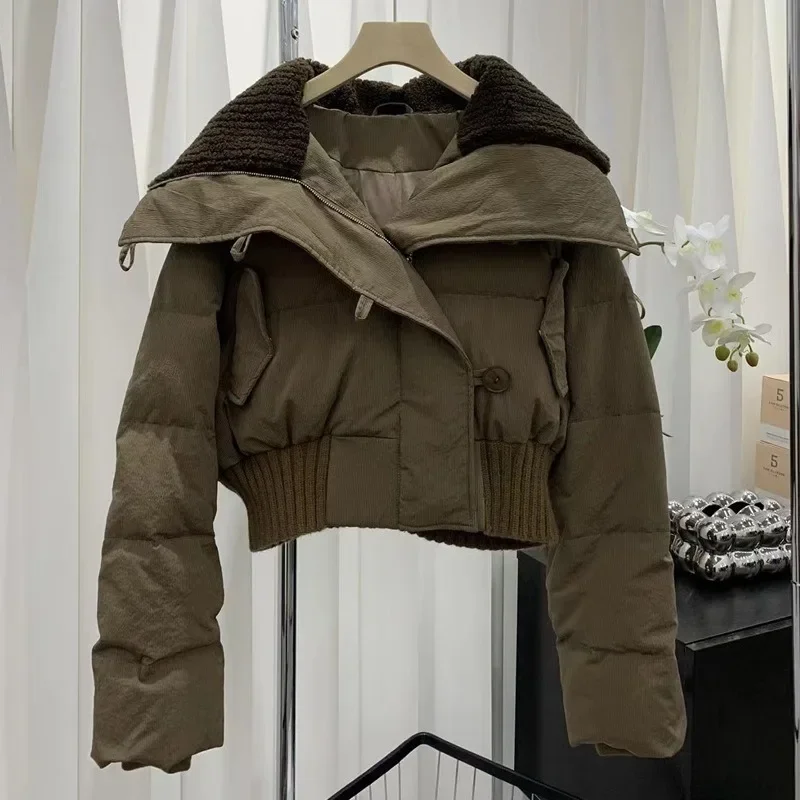 Winter Thicken Warm Parkas Short Loose Jackets Women Spliced Pockets Design Zipper Plush Big Lapel Coats Casual Women's Clothing