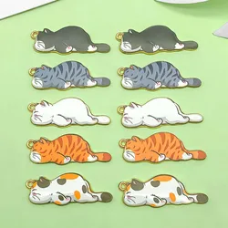 10pcs 13*35mm Enamel Cute Cartoon Cat Design Charms Alloy Animal Pendants for DIY Bracelet Necklace Jewelry Making Accessories