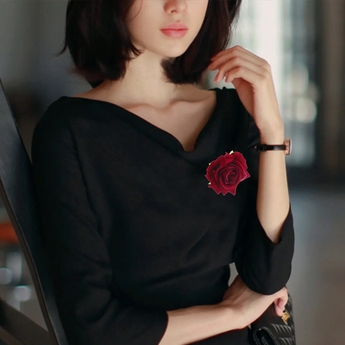 Wine Red Artificial Rose Flower Hair Clip Brooch Pin for Women Floral Hair Accessories Gift for Prom Party Wedding Picnic