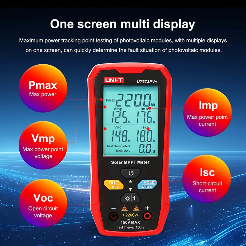 UNI-T Solar MPPT Meter UT673PV+ 5-2200W Solar Panel Tester Open Circuit Voltage Short Circuit Current Photovoltaic Panel Test
