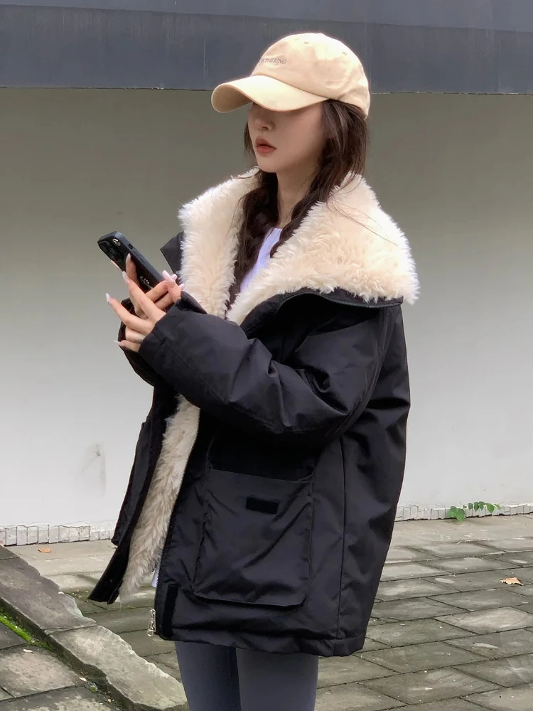 

Женские куртки на флисовой подкладке, свободные пальто, женская повседневная теплая верхняя одежда, зимнее пальто в стиле сафари, бархатные утепленные парки