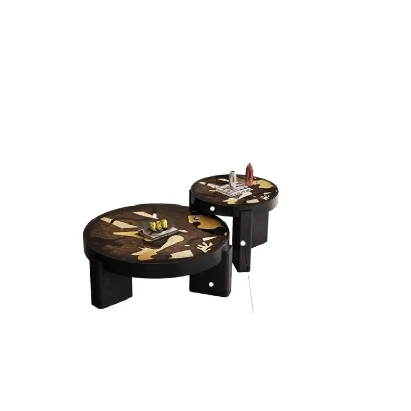 Italian minimalist coffee table combination living room home, high-end dopamine art antique round coffee table