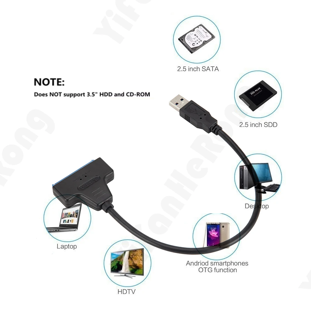 Hard Drive Disk Converter USB3.0 to SATA Adapter Cable for 2.5 Inch SSD HDD SATA III Speed Up To 6Gbps External USB Cable