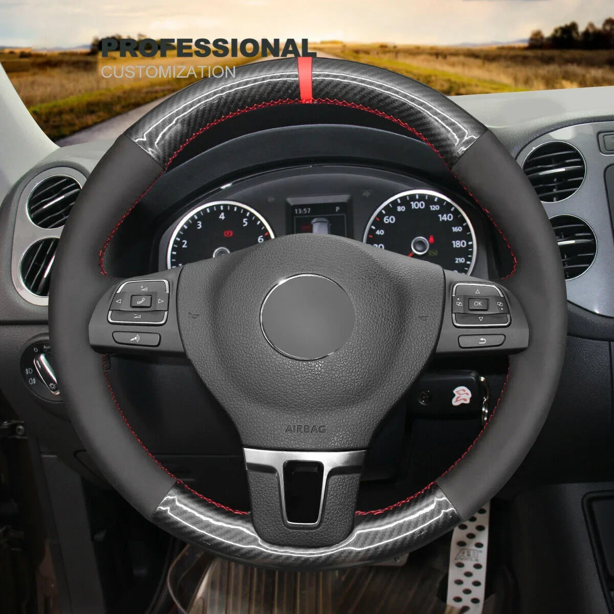 

DIY Hand Stitch PU Carbon Fiber Suede Car Steering Wheel Cover for VW Golf Tiguan Limited Passat Car Accessories