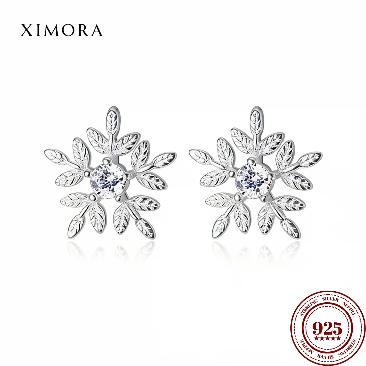 

XIMORA S925 Sterling Silver Small Snowflake Diamond Stud Earrings Fashionable Women's Korean Style Sweet Petite Flower Earrings