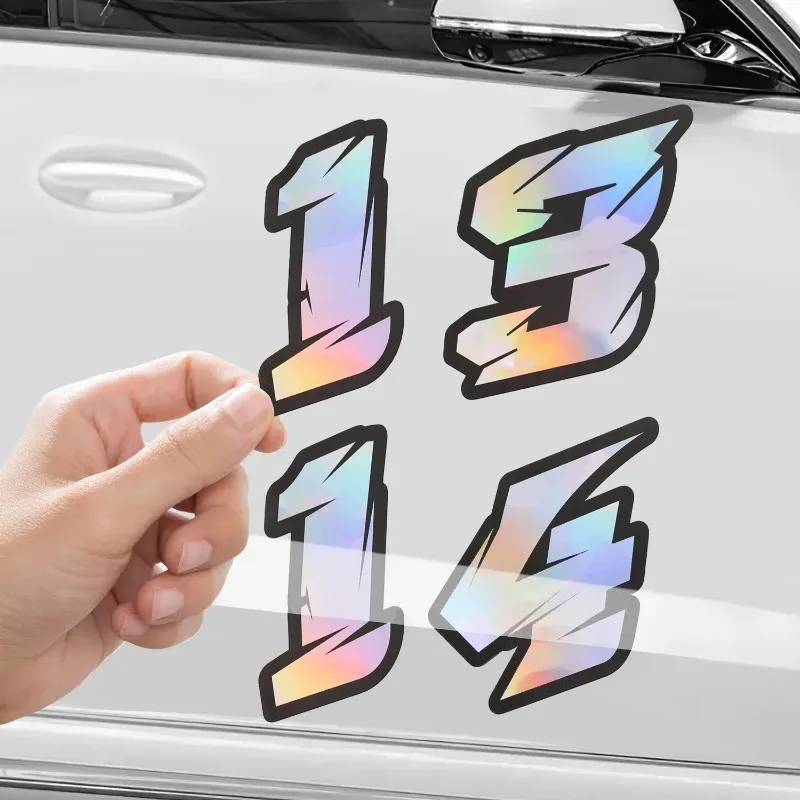 Laser Number Motorcycle Sticker Arabic Numerals Vinyl Sticker for Helmet Scooter Fuel Tank Front Fairing Sticker Accessories